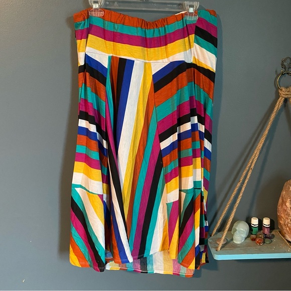 Maurices Yellow and Blue Midi Bubble Skirt Asymmetrical Tie Front - Picture 3 of 3